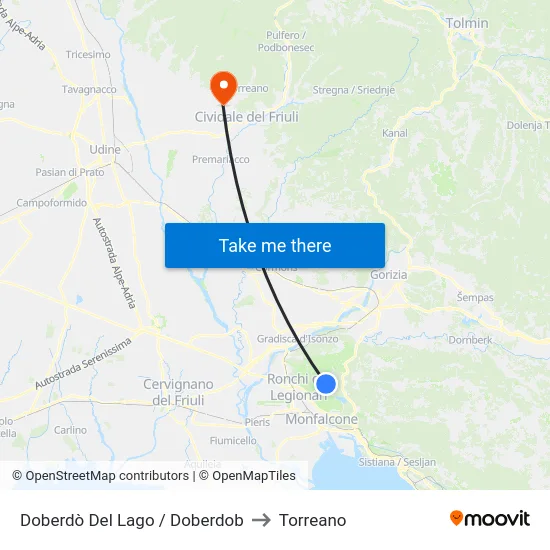 Doberdò Del Lago / Doberdob to Torreano map