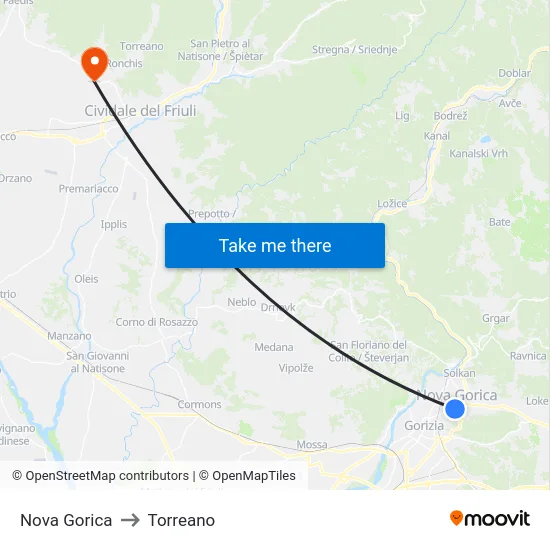 Nova Gorica to Torreano map