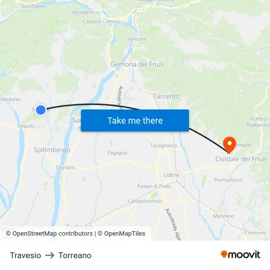 Travesio to Torreano map