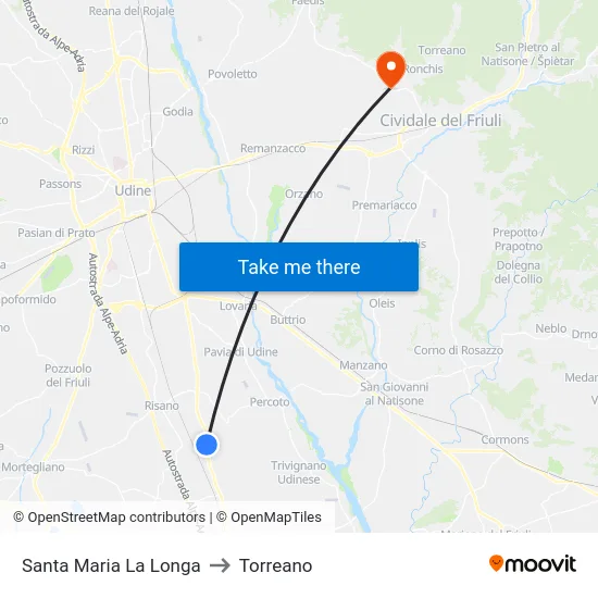 Santa Maria La Longa to Torreano map