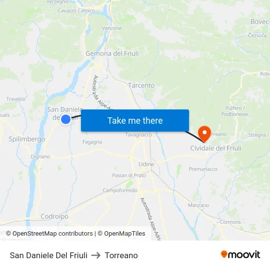 San Daniele Del Friuli to Torreano map