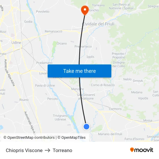 Chiopris Viscone to Torreano map