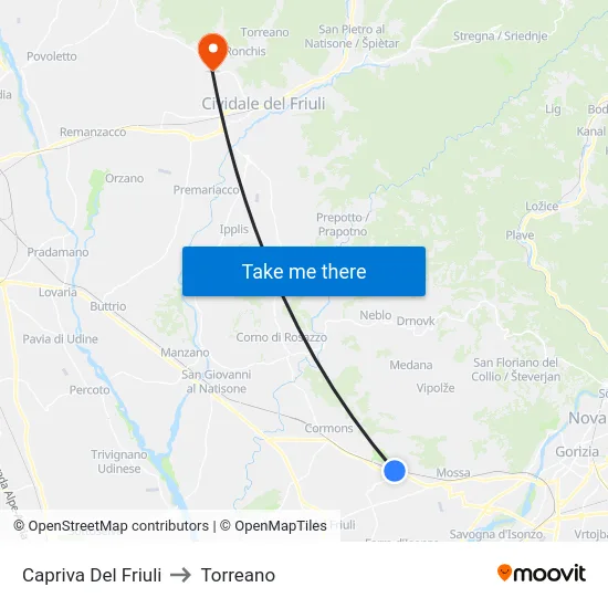 Capriva Del Friuli to Torreano map