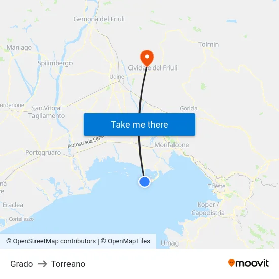 Grado to Torreano map