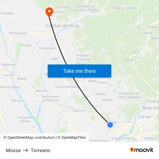 Mossa to Torreano map