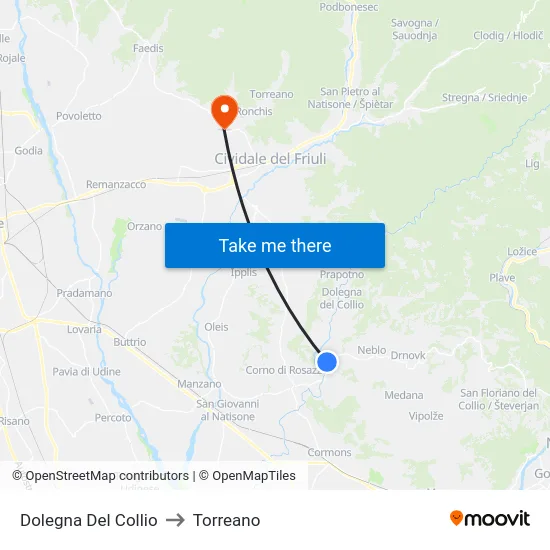 Dolegna Del Collio to Torreano map