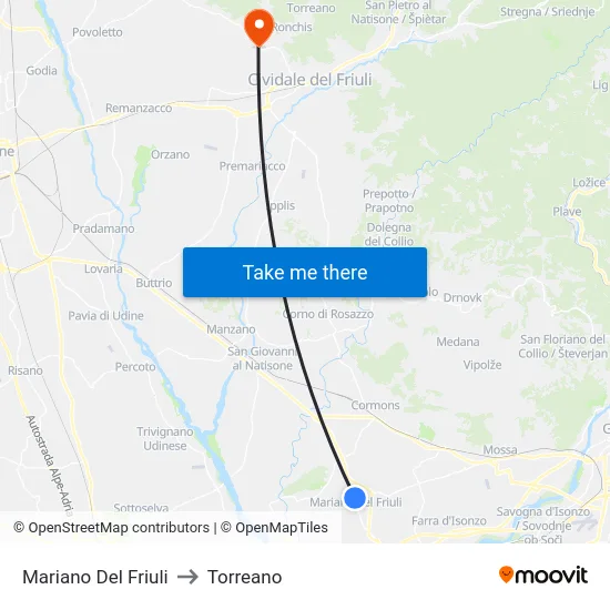 Mariano Del Friuli to Torreano map