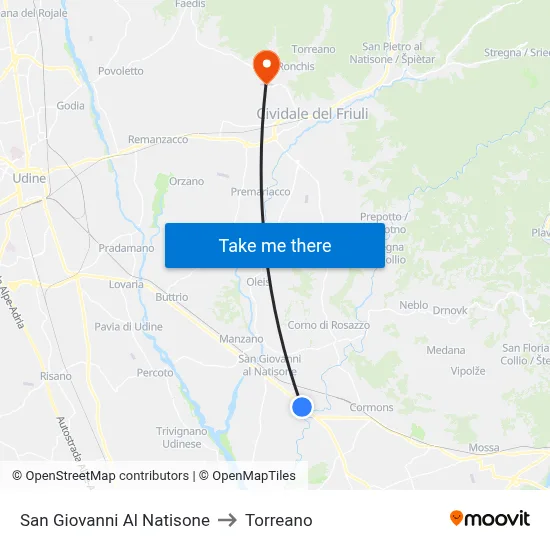 San Giovanni Al Natisone to Torreano map