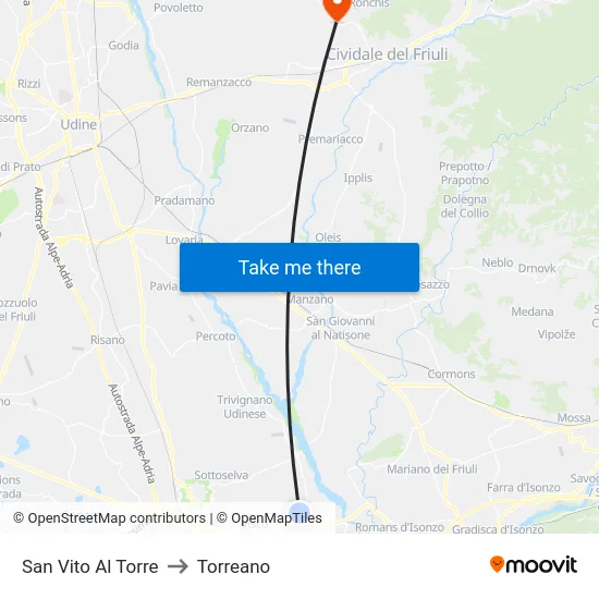 San Vito Al Torre to Torreano map