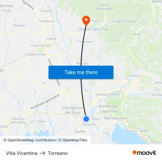 Villa Vicentina to Torreano map