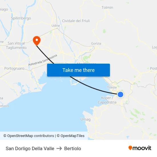 San Dorligo Della Valle to Bertiolo map