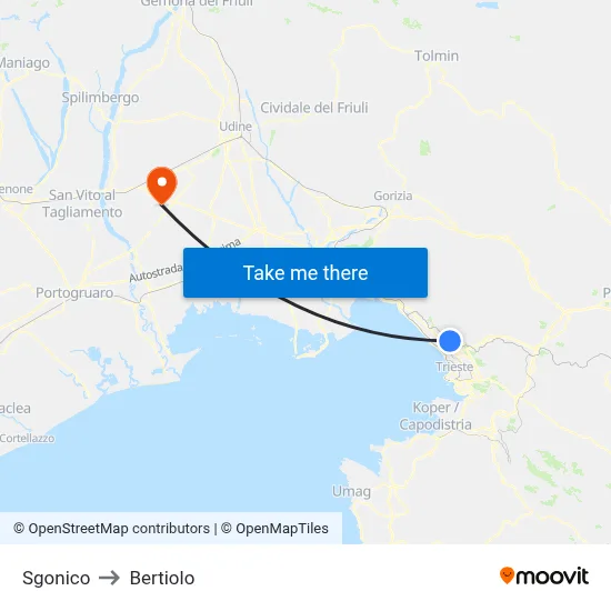 Sgonico to Bertiolo map