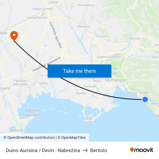 Duino Aurisina / Devin - Nabrežina to Bertiolo map