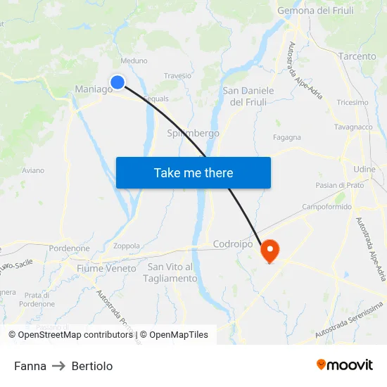 Fanna to Bertiolo map