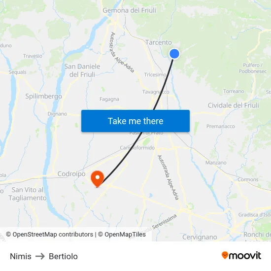 Nimis to Bertiolo map