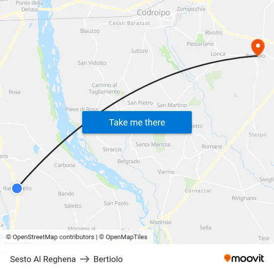 Sesto Al Reghena to Bertiolo map