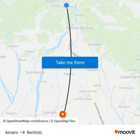 Amaro to Bertiolo map