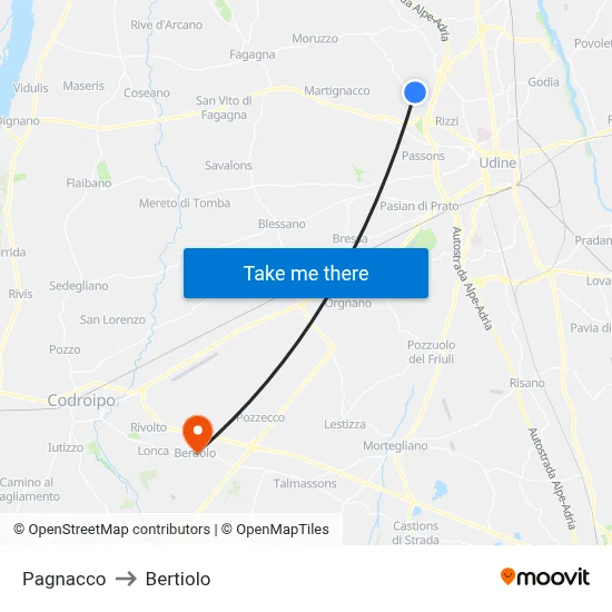 Pagnacco to Bertiolo map