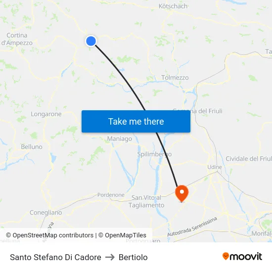 Santo Stefano Di Cadore to Bertiolo map