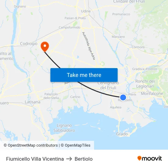 Fiumicello Villa Vicentina to Bertiolo map