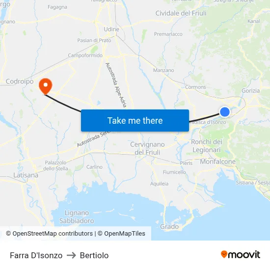 Farra d'Isonzo to Bertiolo map
