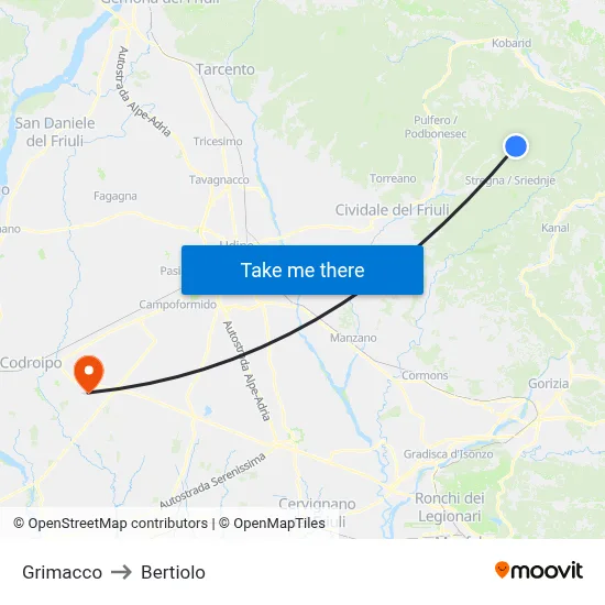 Grimacco to Bertiolo map