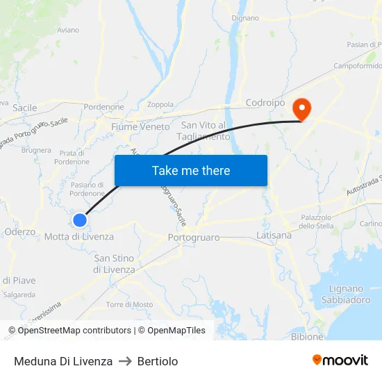 Meduna Di Livenza to Bertiolo map
