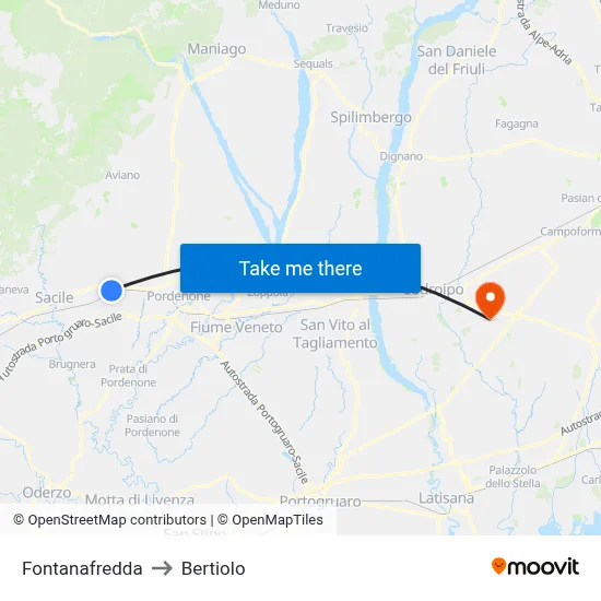 Fontanafredda to Bertiolo map