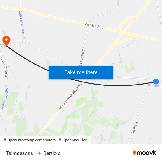 Talmassons to Bertiolo map