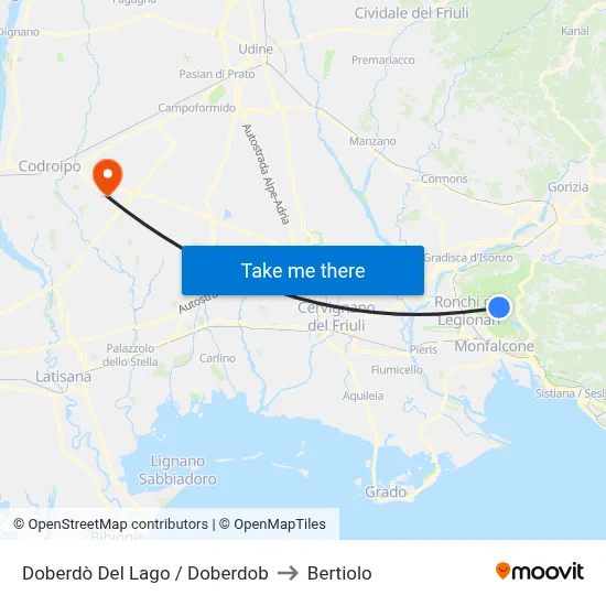 Doberdò Del Lago / Doberdob to Bertiolo map