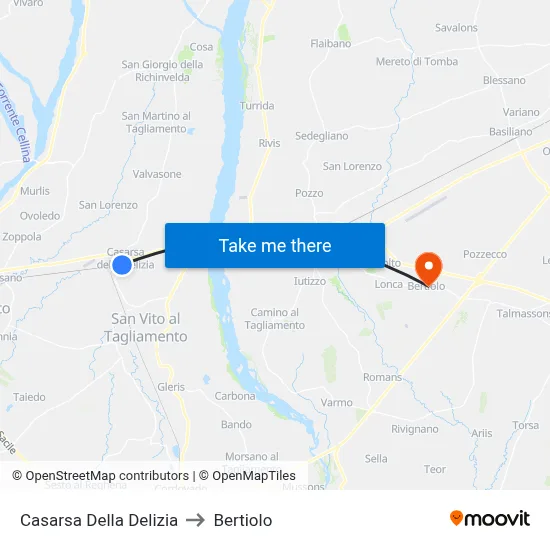 Casarsa Della Delizia to Bertiolo map