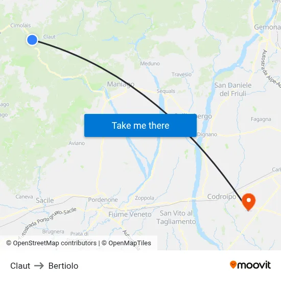 Claut to Bertiolo map