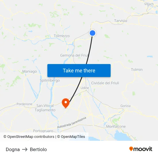 Dogna to Bertiolo map