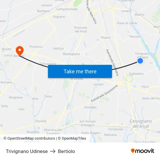 Trivignano Udinese to Bertiolo map