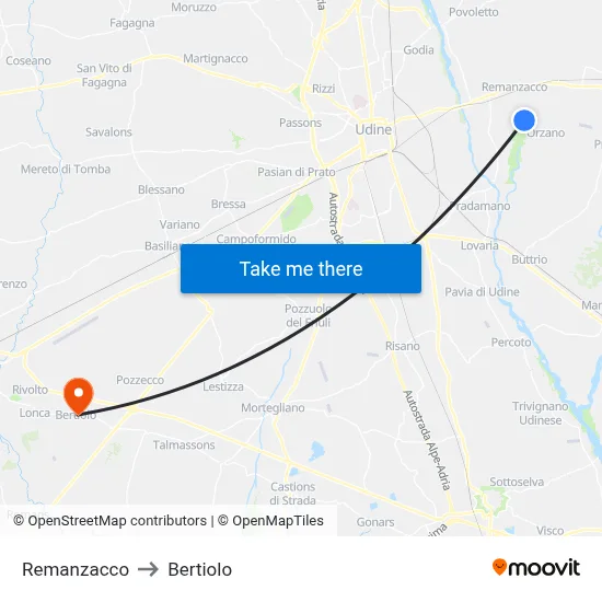 Remanzacco to Bertiolo map