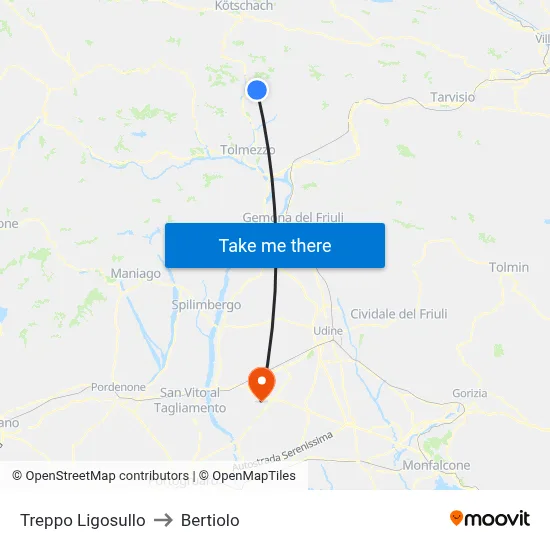 Treppo Ligosullo to Bertiolo map