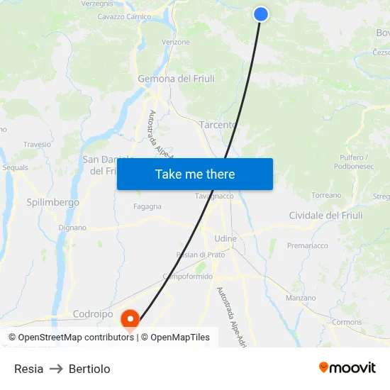 Resia to Bertiolo map
