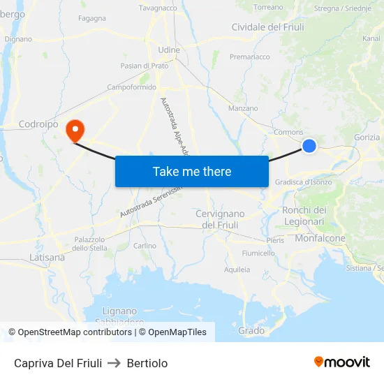 Capriva del Friuli to Bertiolo map