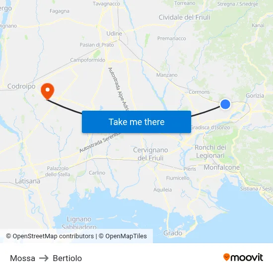 Mossa to Bertiolo map