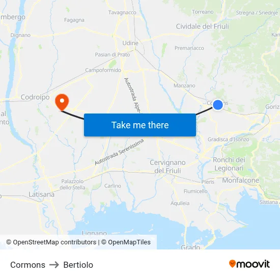 Cormons to Bertiolo map