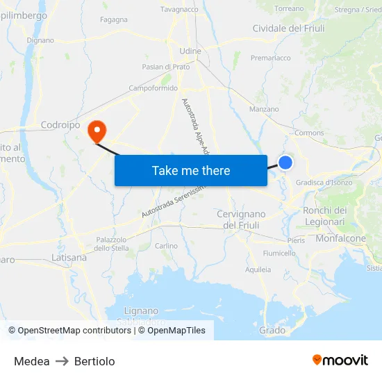 Medea to Bertiolo map