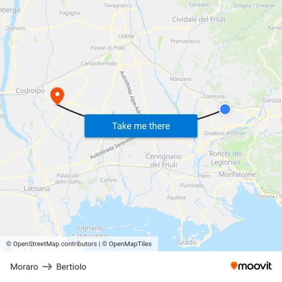 Moraro to Bertiolo map