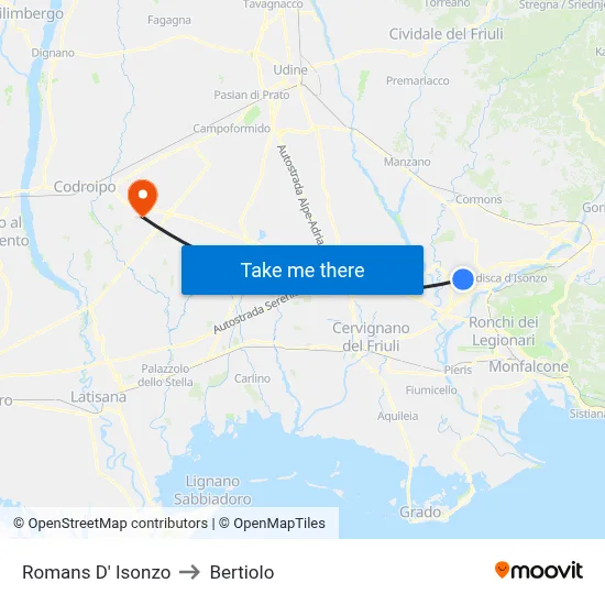 Romans d'Isonzo to Bertiolo map