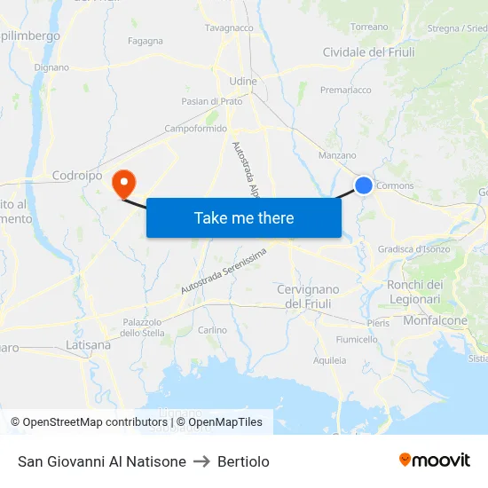 San Giovanni Al Natisone to Bertiolo map