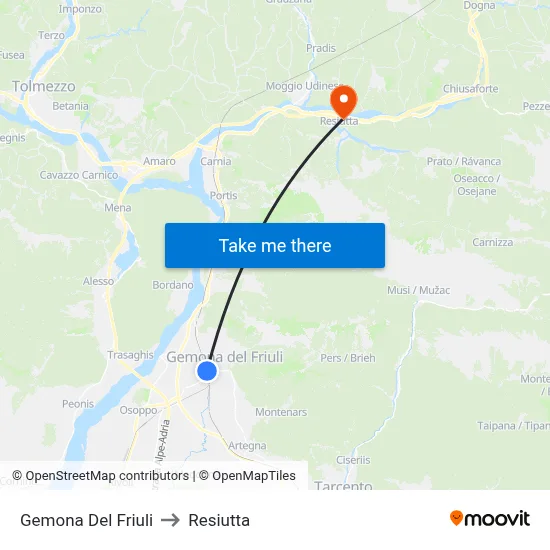 Gemona Del Friuli to Resiutta map