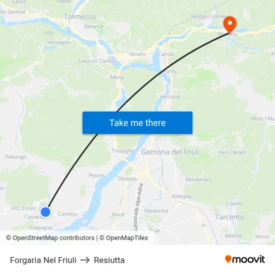 Forgaria nel Friuli to Resiutta map