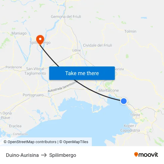 Duino-Aurisina to Spilimbergo map