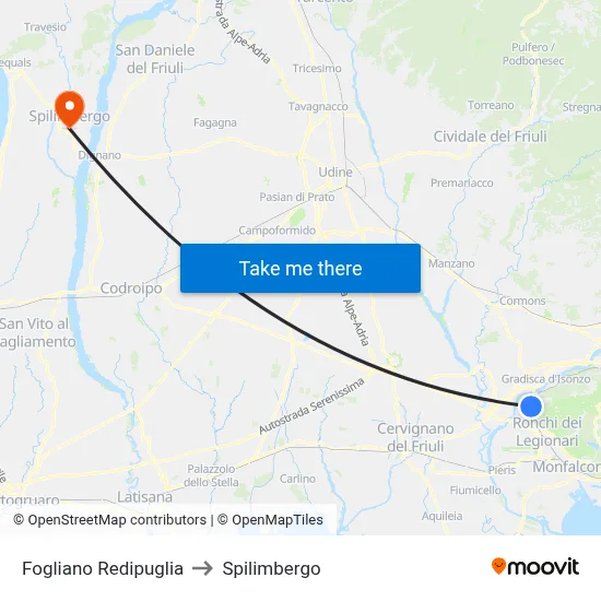 Fogliano Redipuglia to Spilimbergo map