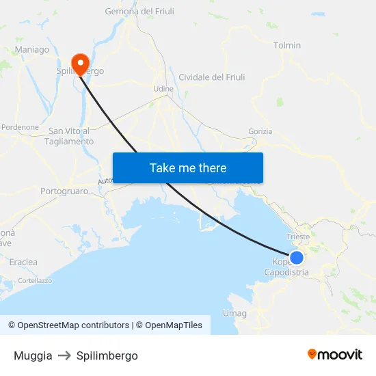 Muggia to Spilimbergo map
