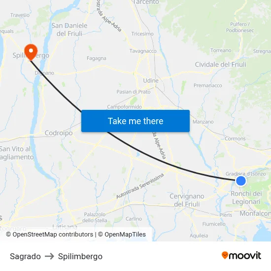 Sagrado to Spilimbergo map